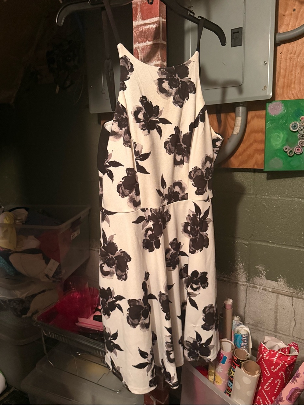 Xtraordinary White Midi Dress with Black Floral Print